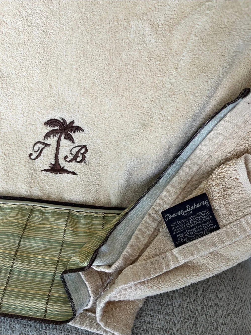 Tommy Bahama Home VTG embroidered monogram initials TB striped trim 100% cotton